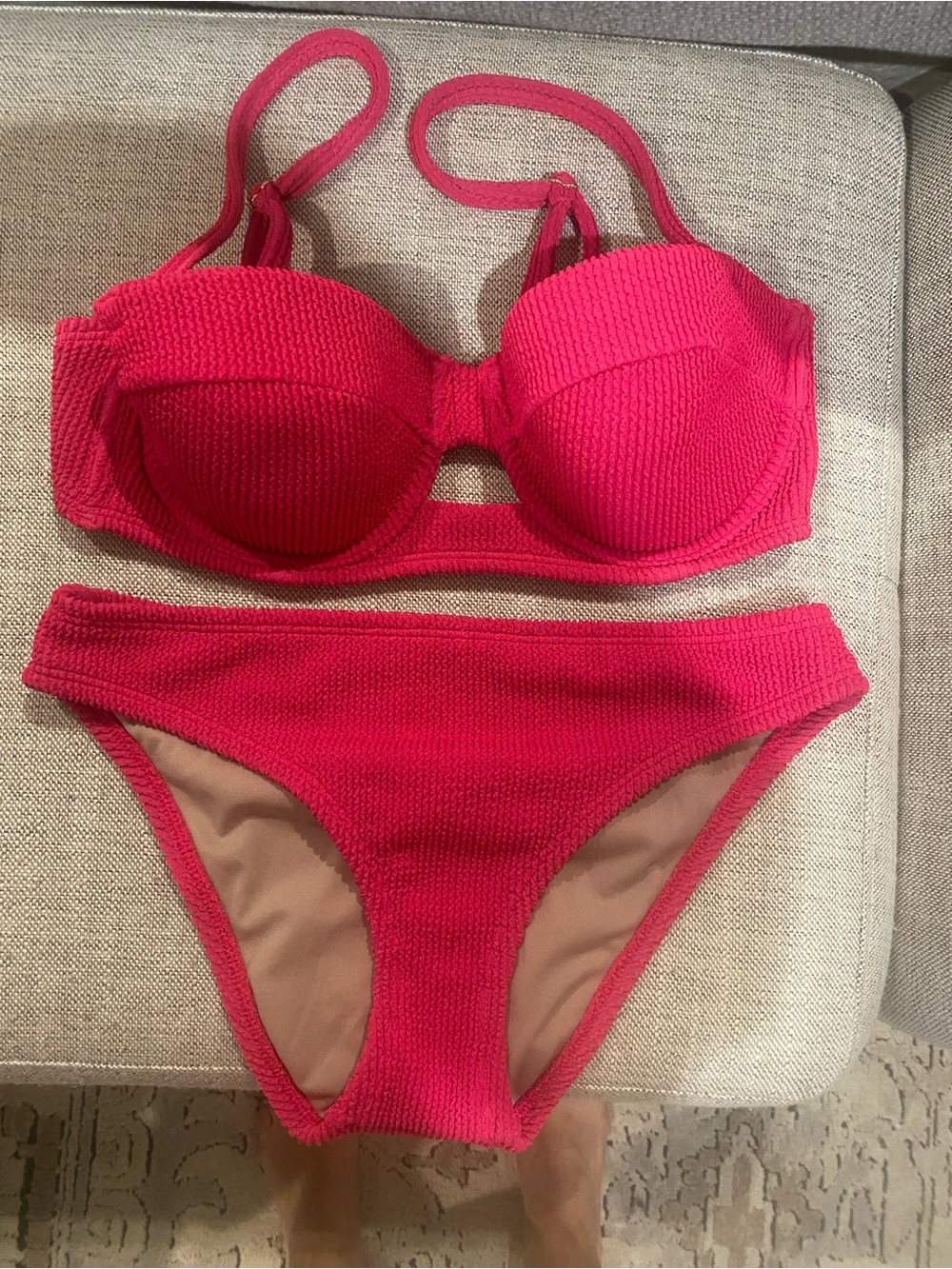 Shade & Shore Hot Pink Textured Bikini Set - Picture 1 of 1
